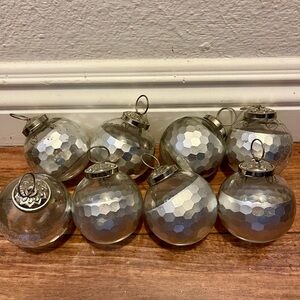 Set of 8 2.5” Christmas Holiday Silver Glass Decorative Ornaments